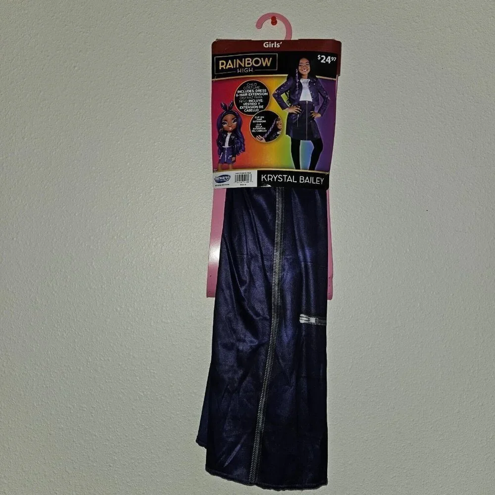 NWT Rainbow High Krystal Bailey Halloween Costume Girls M 7/8 Dress Hair Extens